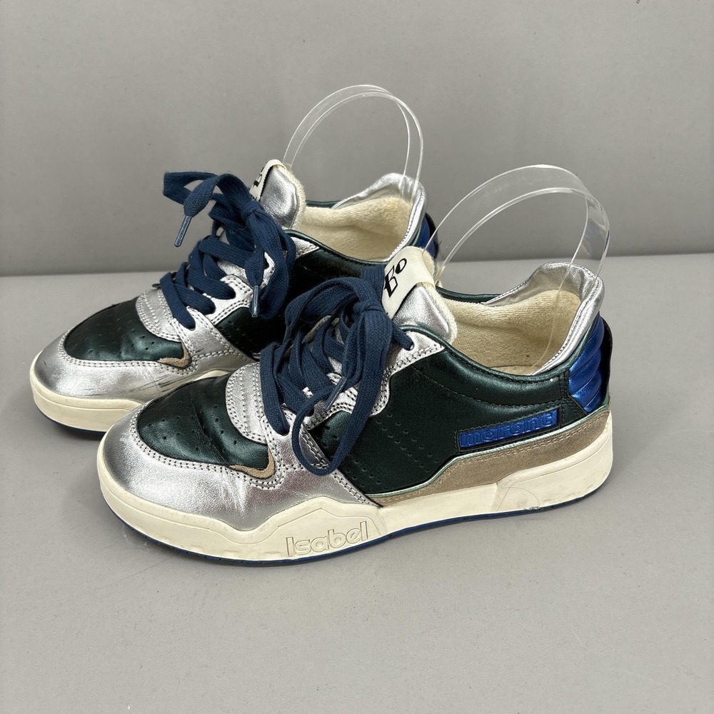 Isabel Marant Shoes Womens Size 5 Metallic Silver Green Blue Low Top Sneakers - Picture 6 of 13